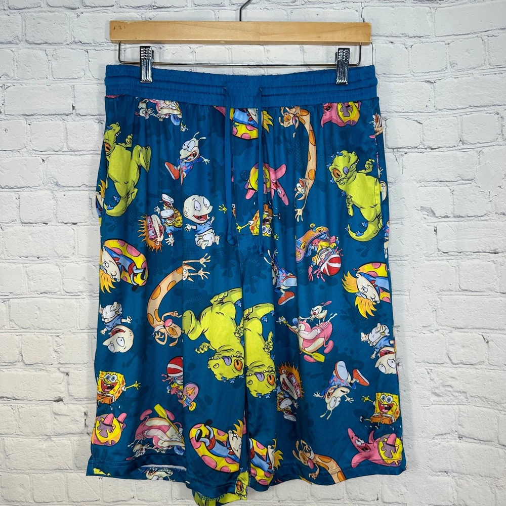 Nickelodeon 90s Cartoon Shorts Teal Blue Spongebob Rugrats Mens Medium